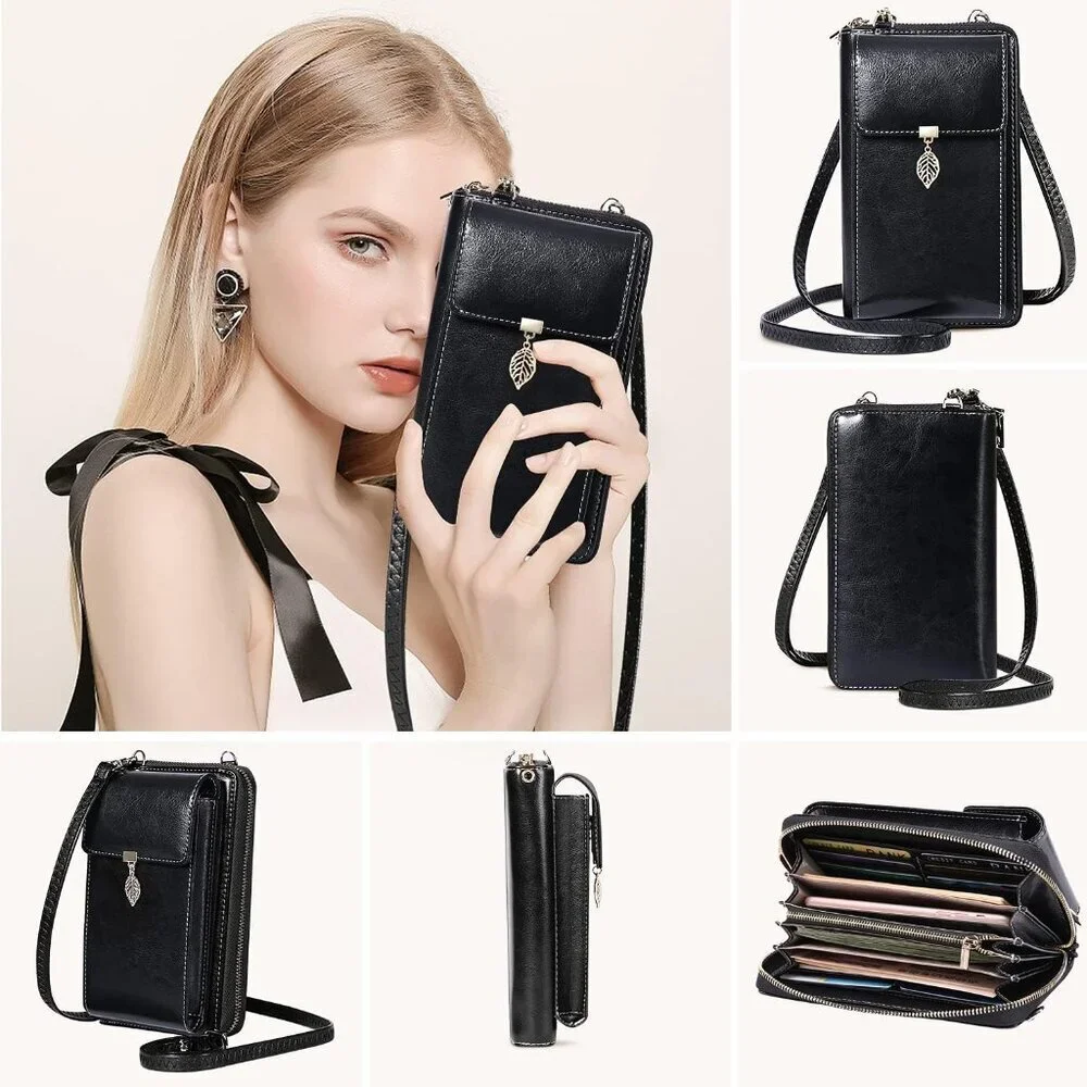 Small Leather Crossbody Phone Bag Women RFID Wallet Compact Organizer